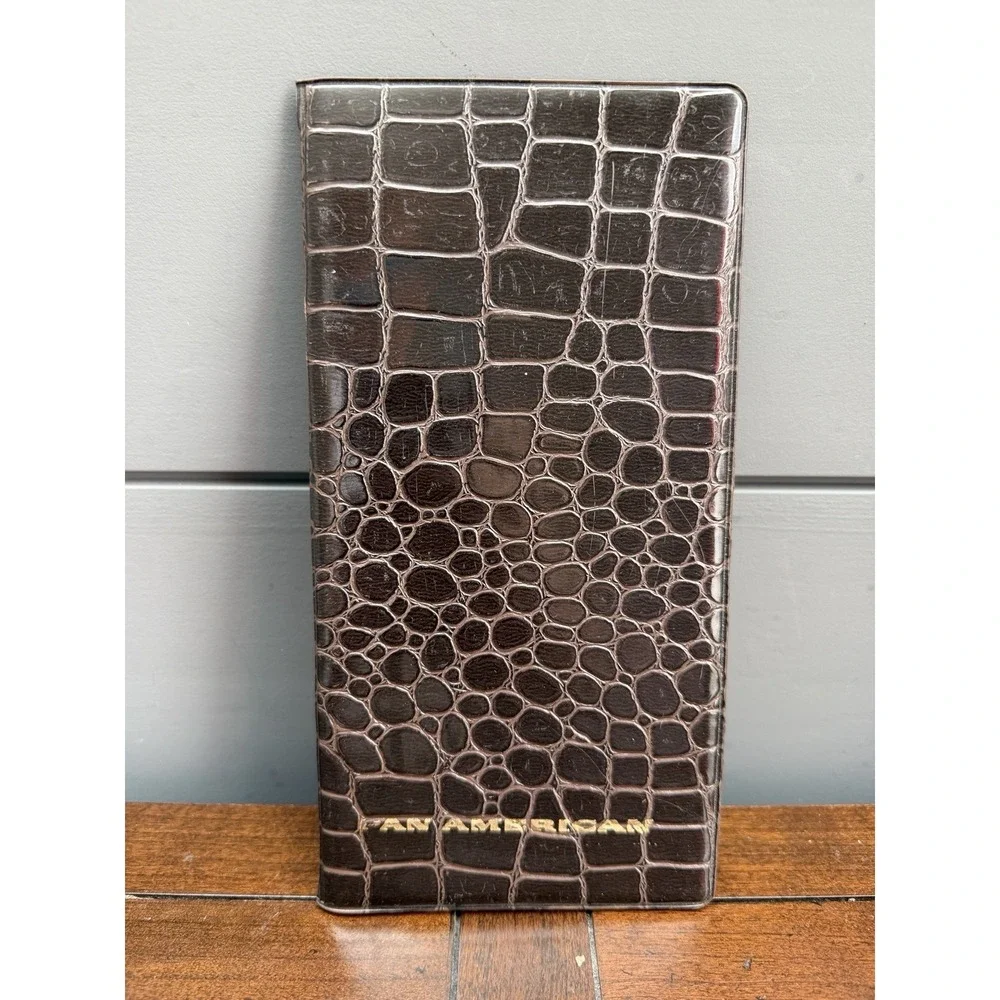 Vtg Pan American Airlines Brown Vegan Alligator Ticket Holder Folder Made in USA